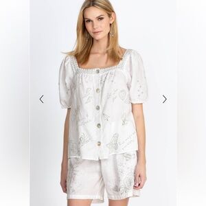 Johnny Was White Linen Embroidered Set